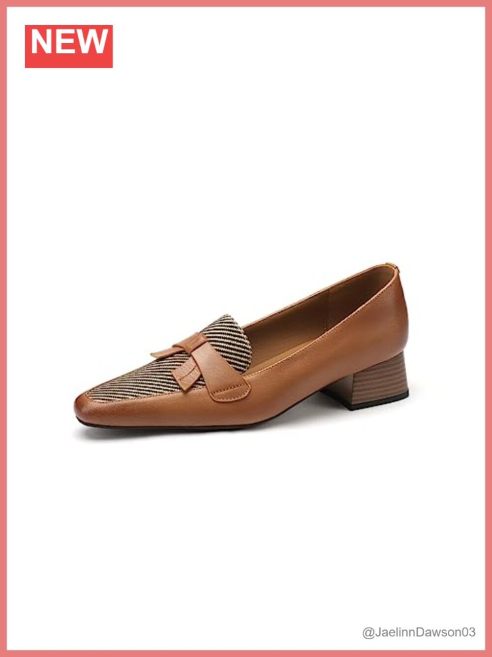 Handmade Bowknot Low Chunky Heel Loafers - Genuine Leather & Fabric - Round Toe